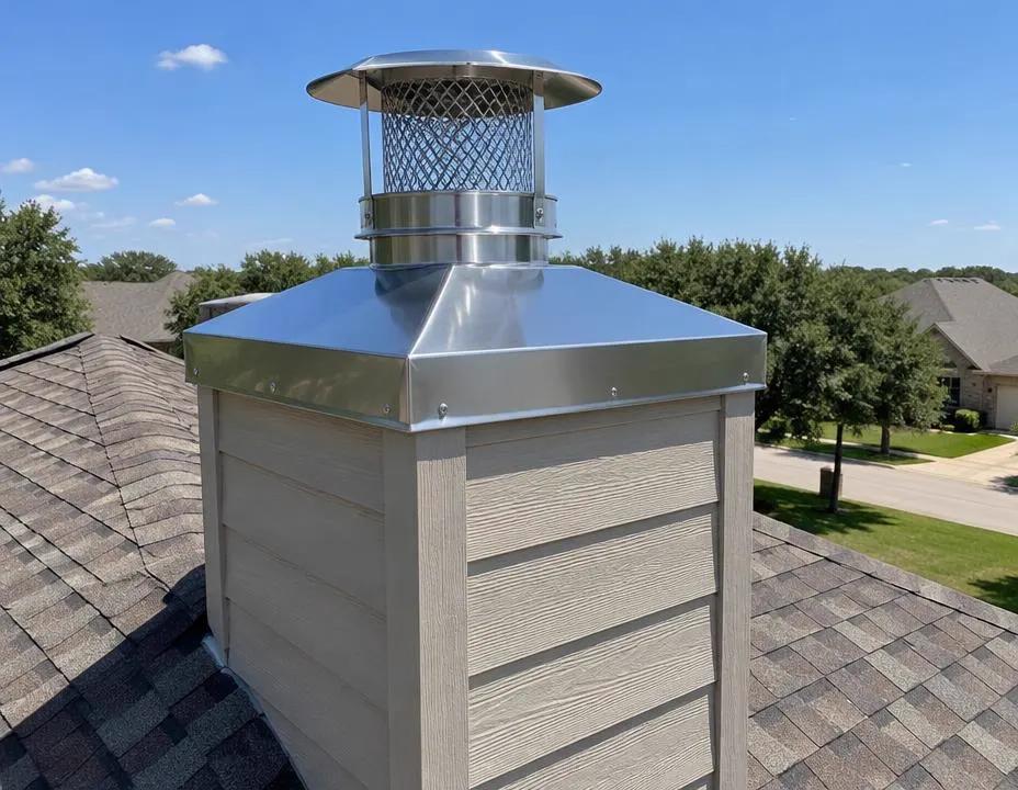 New stainless steel chase cover and chimney cap installed, Garland TX