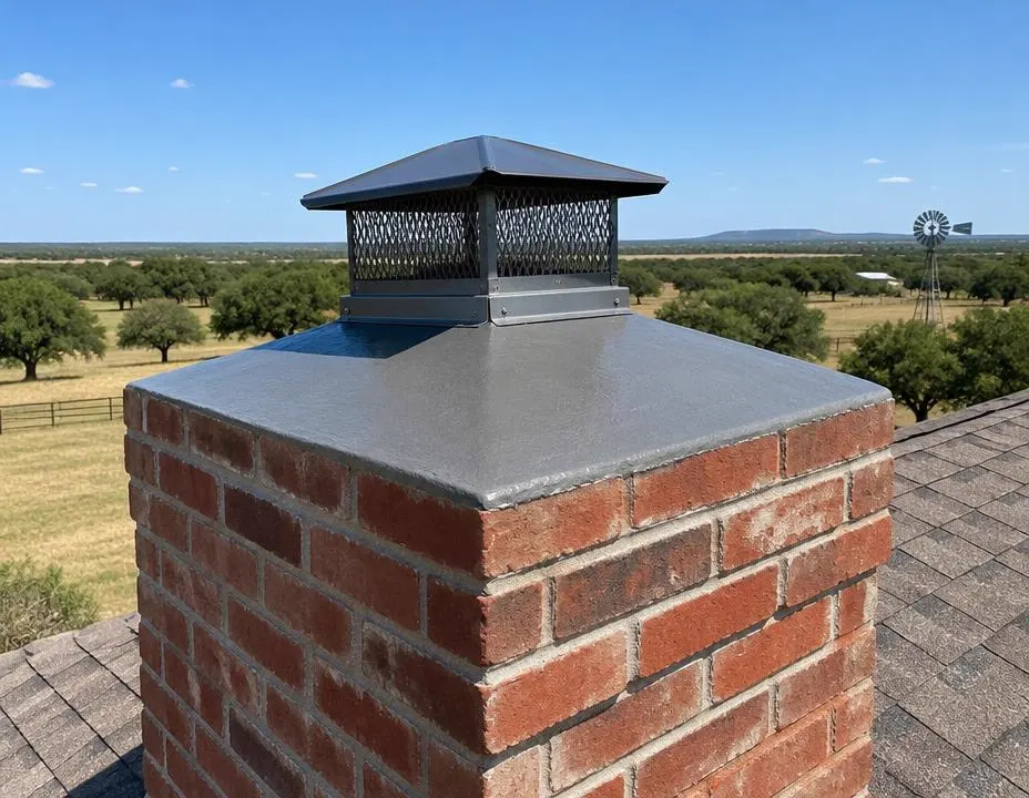 Rebuilt and sealed chimney crown on brick chimney, Dallas TX